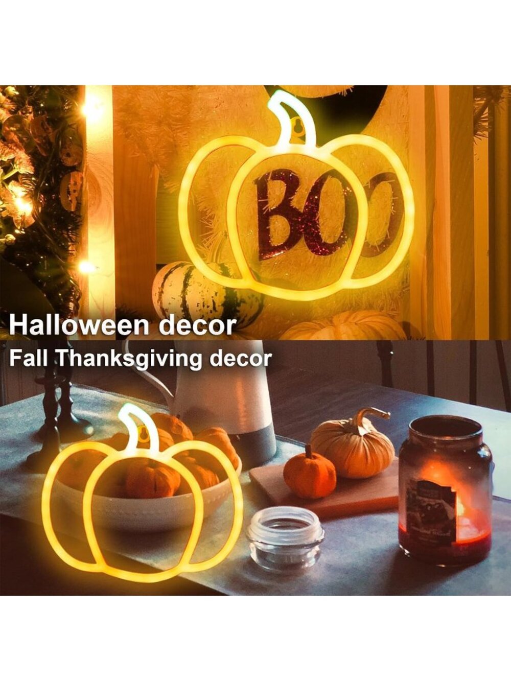 🎃1pack Orange Hang Pumpkin Neon Signs Light Halloween Thanksgiving Autumn Decor - Picture 7 of 7